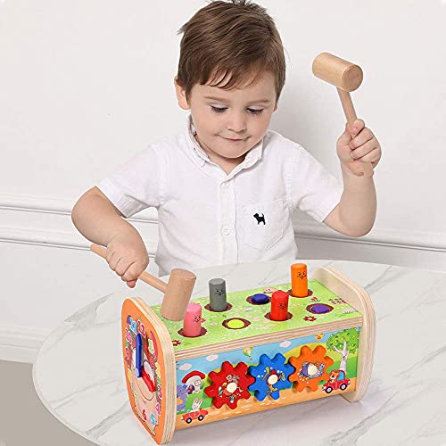 Juego de martillo para niños, banco de madera con 2 martillos, juguete educativo para aprender a preescolar, regalo para niños pequeños y niñas a partir de 1, 2, 3 años