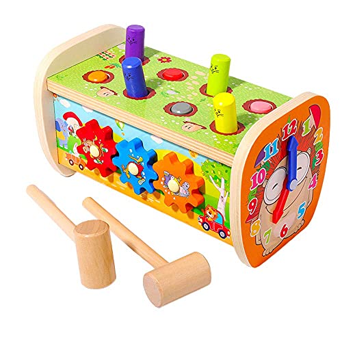 Juego de martillo para niños, banco de madera con 2 martillos, juguete educativo para aprender a preescolar, regalo para niños pequeños y niñas a partir de 1, 2, 3 años