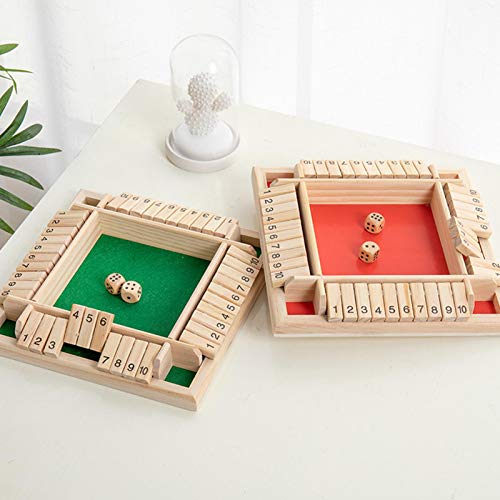 Juego mesa de madera Shut The Box para 4 jugadores, juguete clásico de tablero de dados, tablero matemático tradicional para niños y adultos, familia, juego de dados de mesa para la fiesta o bar