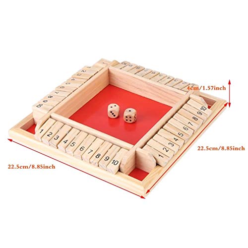 Juego mesa de madera Shut The Box para 4 jugadores, juguete clásico de tablero de dados, tablero matemático tradicional para niños y adultos, familia, juego de dados de mesa para la fiesta o bar