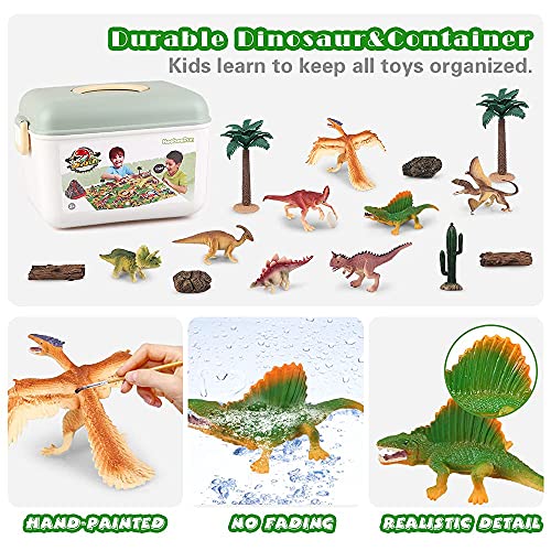 Juguetes de dinosaurios para volcán con estera de juego, figuras educativas de dinosaurios realistas juego de dados para crear un mundo de dino, incluido T-Rex, regalos de Triceratops