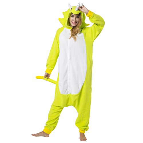 Katara-(10+ Modelos) Kigurumi Pijamas Disfraz Animal Halloween Adultos, Color dinosaurio verde, Talla 145-155cm (1744) , color/modelo surtido