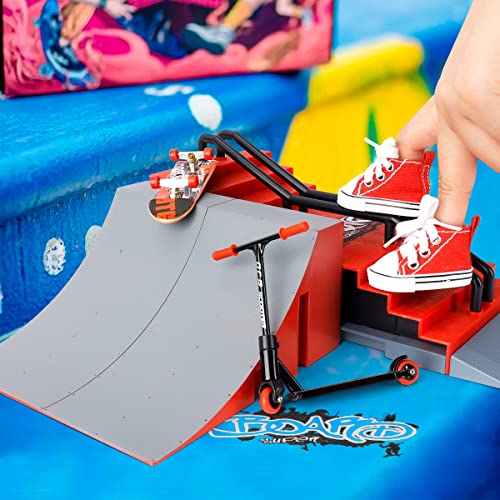 KETIEE 12 Piezas Finger Skateboard, Fingerboard Finger Scooter, Juego de Patineta para Dedos con Pantalones para Dedos, Zapatos para Dedos, Mini Patineta y Accesorios Regalo para Niños