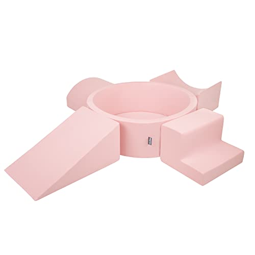 KiddyMoon Parque Infantil De Espuma con Rodondo Piscina De Bolas (300 Bolas) para Niños, Rosa:Verdeclr/Amarill/Turques/Naranj/Rosaos/Morado