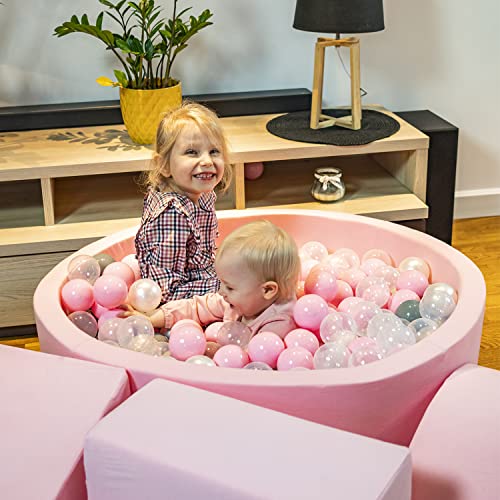 KiddyMoon Parque Infantil De Espuma con Rodondo Piscina De Bolas (300 Bolas) para Niños, Rosa:Verdeclr/Amarill/Turques/Naranj/Rosaos/Morado