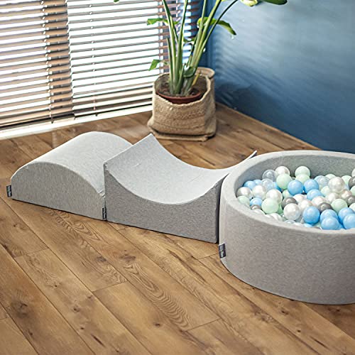 KiddyMoon Parque Tnfantil De Espuma con Rodondo Piscina De Bolas (200 Bolas) para Niños, Gris Claro:Perla/Gris/Transparente/Azul Clr/Menta