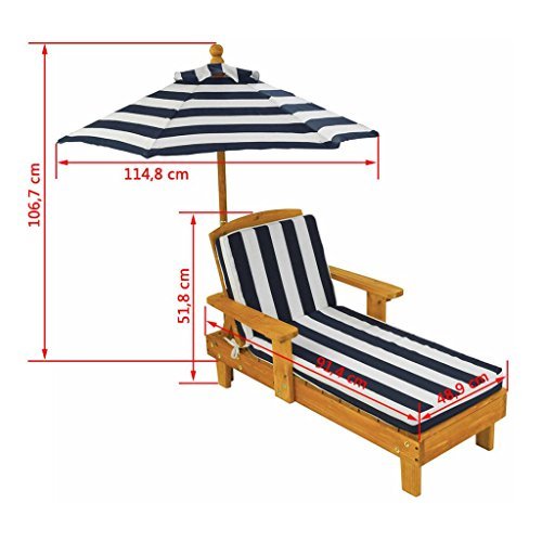 KidKraft- Tumbona de madera con sombrilla, muebles de jardín para niños, Color Azul (105) , color/modelo surtido