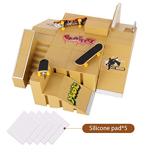 KidsHobby 8pcs Kit de Rampas Skatepark del Patin Mini Dedo Monopatin Patín del Dedo Fingerboards Parques Tablero Juguete Divertido Regalo Creativo para Niños(8 Pieza del Parque+3 Mini Patín del Dedo)