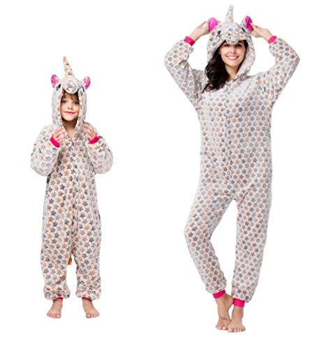 Kigurumi - Pijama de animal, traje de cuerpo entero, disfraz de Halloween, cosplay, unisex, adulto y niño Unicornio Estrella Marrón 2-3 Años