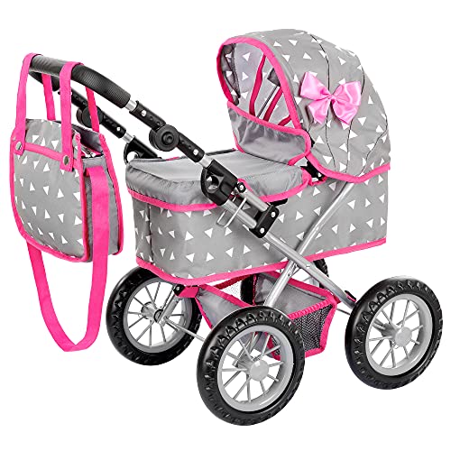 Kinderplay Carrito Bebe Juguetes, Cochecito para Muñecas, Cochecito de Muñecas, Gondola - Trendy Carrito Muñeca, La Altura al Mango es En Un Rango de 33 a 63 cm, Muñeca 41 cm, KP0261S