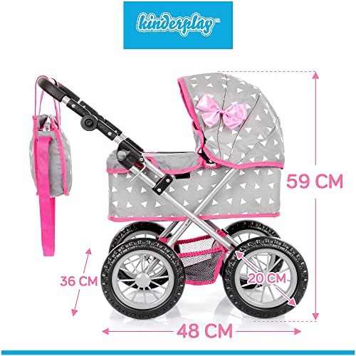 Kinderplay Carrito Bebe Juguetes, Cochecito para Muñecas, Cochecito de Muñecas, Gondola - Trendy Carrito Muñeca, La Altura al Mango es En Un Rango de 33 a 63 cm, Muñeca 41 cm, KP0261S