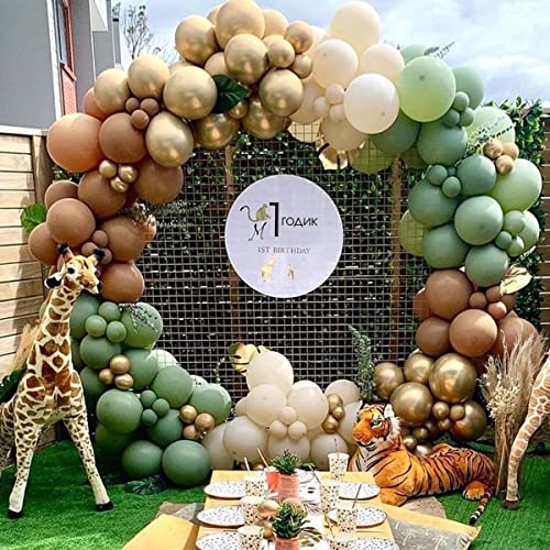 Kit de Arco de Guirnalda de Globos Verde Salvia, Selva Globos de Cumpleaños Arco de Globos Verde Dorado para Decoracion Baby Shower Niño, Bodas, Fiesta de Cumpleaños, Jungle Fiesta Decoracion