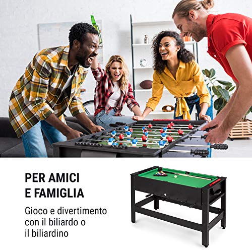 Klarfit Spin - 2 en 1 Mesa Multijuegos adultos y niños con billar y futbolin, mesa de 105 x 58 cm, revestimiento en verde, mesa futbolín multijuegos, con Accesorios de juego, mesa giratoria, Antracita