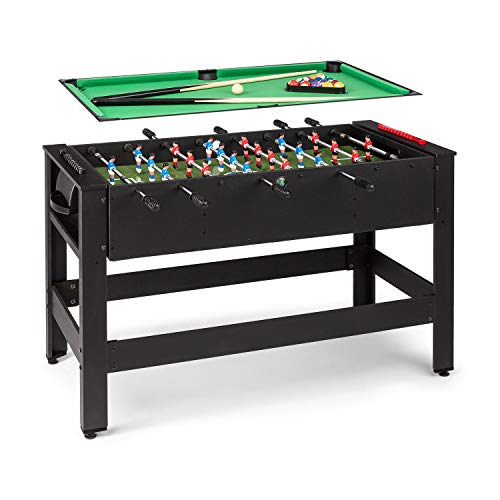 Klarfit Spin - 2 en 1 Mesa Multijuegos adultos y niños con billar y futbolin, mesa de 105 x 58 cm, revestimiento en verde, mesa futbolín multijuegos, con Accesorios de juego, mesa giratoria, Antracita