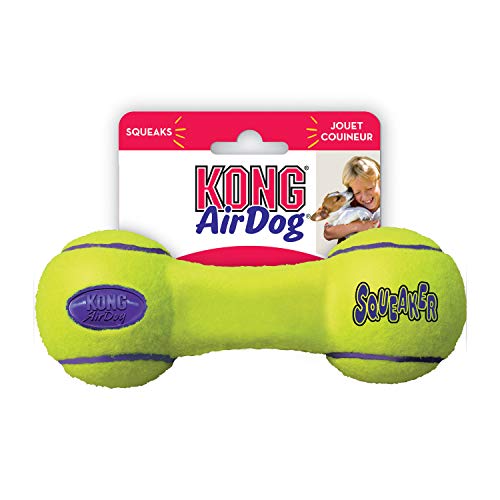 KONG - AirDog Squeaker Dumbbell - Juguete sonoro y saltarín, tejido pelota de tenis - Para Perros Medianos