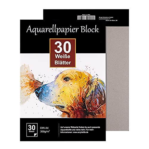 KUNSTIFY Bloc de dibujo para acuarela, bloc de papel de dibujo, papel de acuarela para acuarela, acuarela, bloc de dibujo en blanco, papel de dibujo (A4 - 30 hojas)