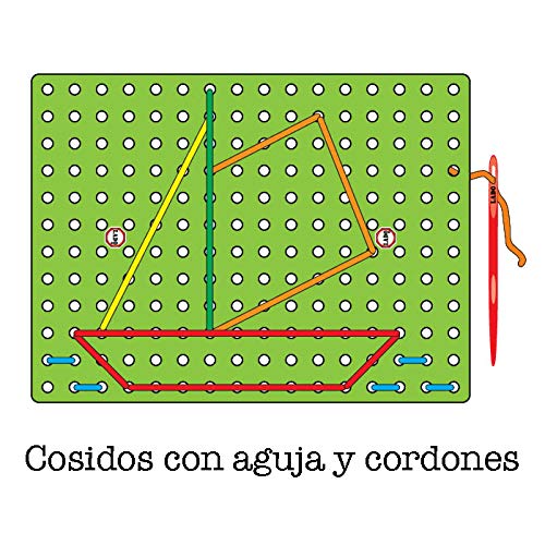 LADO, Nuevo Juego de costura, Placa para cosidos con botones infantiles, cordones y agujas con punta roma. Multicolor. Destreza manual, juguetes educativos