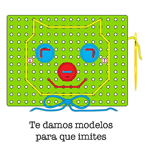 LADO, Nuevo Juego de costura, Placa para cosidos con botones infantiles, cordones y agujas con punta roma. Multicolor. Destreza manual, juguetes educativos