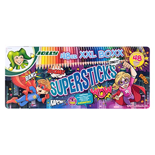 Lápices de colores extragrandes JOLLY Supersticks para niños en estuche de metal XXL, con 48 lápices, 3000-0494