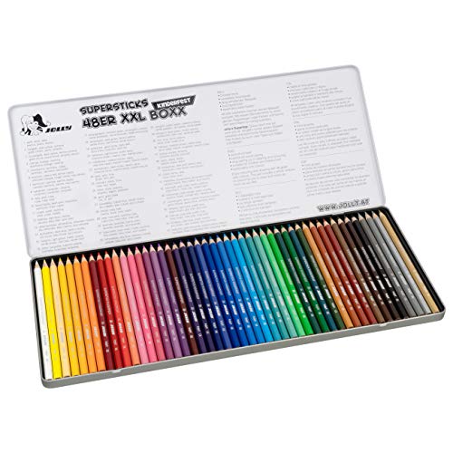 Lápices de colores extragrandes JOLLY Supersticks para niños en estuche de metal XXL, con 48 lápices, 3000-0494