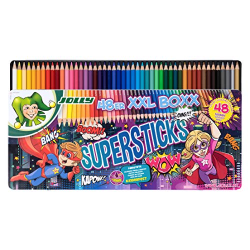 Lápices de colores extragrandes JOLLY Supersticks para niños en estuche de metal XXL, con 48 lápices, 3000-0494