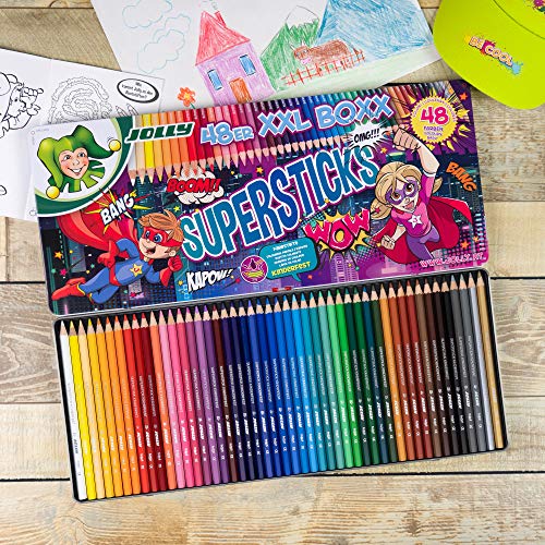 Lápices de colores extragrandes JOLLY Supersticks para niños en estuche de metal XXL, con 48 lápices, 3000-0494