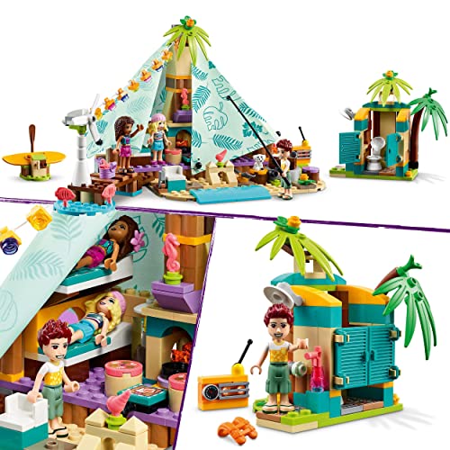 LEGO 41700 Friends Glamping En La Playa, Set de Camping y Aventura para Niños y Niñas de 6 Años, Mini Muñecas y Accesorios, Regalos para Pascua