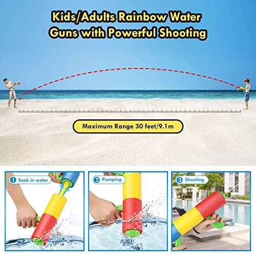 Lehoo Castle Pistola de Agua, 4 Pack Pistolas de Espuma para Niños, Pistola de Agua de Espuma EVA de 9m de Alcance, Piscina Juguetes Niños para Batalla de Agua, Playa, Juego al Aire Libre