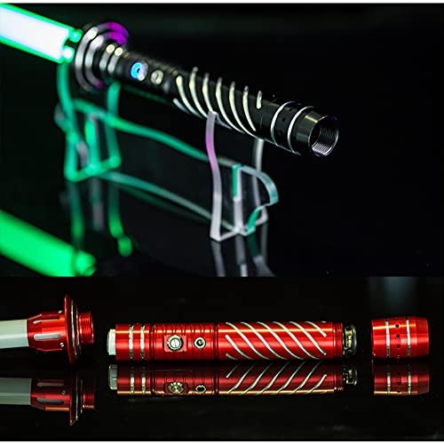 Lessjie RGB Star Wars Sable de luz con Sonido, Festo Laser Sword Electronic Metal Lights Saber Película Replica Prop Cumpleaños Juguete Regalo para Niños Estudiantes Adultos,Red Handle