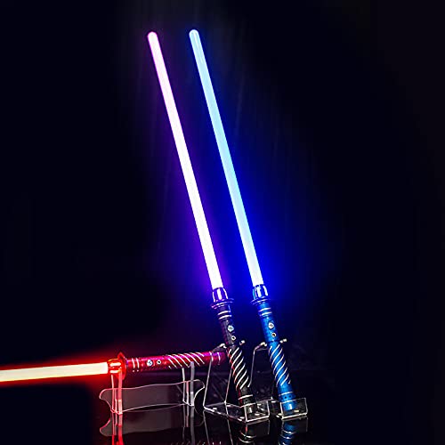 Lessjie RGB Star Wars Sable de luz con Sonido, Festo Laser Sword Electronic Metal Lights Saber Película Replica Prop Cumpleaños Juguete Regalo para Niños Estudiantes Adultos,Red Handle