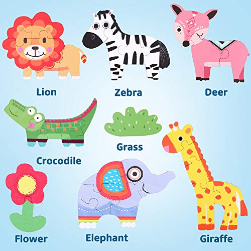 Lewo 6 en 1 Puzzle de Madera Rompecabezas de Animales My First Puzzle Juguetes Educativos para Bebes Niños Niñas Juguetes Niños 2 3 4 Años