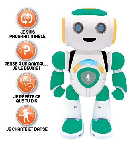 Lexibook- Powerman Jr. Robot Inteligente Que Lee en los Pensamientos, Juguete para niños y niñas, Danza, Juegos de música, Quiz Animales, programable Stem, Verde/Azul, ROB20FR