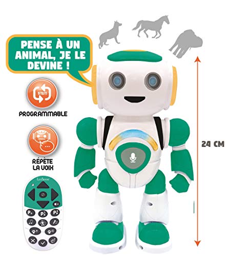 Lexibook- Powerman Jr. Robot Inteligente Que Lee en los Pensamientos, Juguete para niños y niñas, Danza, Juegos de música, Quiz Animales, programable Stem, Verde/Azul, ROB20FR