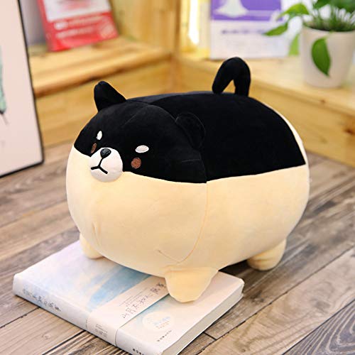 LICHENGTAI Almohada de Felpa para Perros Corgi, 40cm Kawaii Almohada de Dibujos Animados Cachorro Perro Shiba Inu muñeco de Peluche Gordo Shiba Inu Perro muñeco de Peluche Shiba Inu para niños, Negro