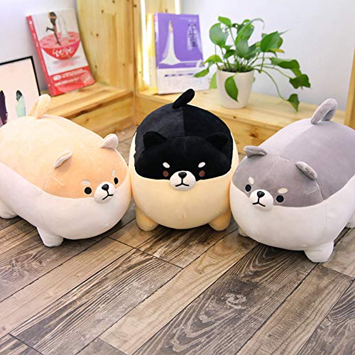 LICHENGTAI Almohada de Felpa para Perros Corgi, 40cm Kawaii Almohada de Dibujos Animados Cachorro Perro Shiba Inu muñeco de Peluche Gordo Shiba Inu Perro muñeco de Peluche Shiba Inu para niños, Negro