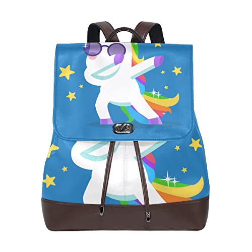 LINAOKIM Dabbing Unicorn Star Mochila de cuero