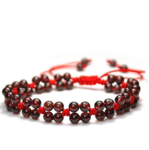 Línea roja pulsera de cuerda con cuentas de granate rojo cadena de mano trenzada a mano pulsera giratoria