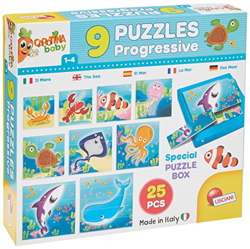 Lisciani - Carotina Baby 9 Puzles progresivos, El mar - Juego educativo para niños de 1 á 4 años