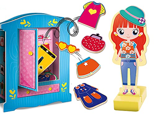 Lisciani- Jouer Apprender Bois magnética-85897 LLisciani-Montessori – Muñeca de Madera con Ropa de Moda magnética – Juego Educativo Preescolar para niños a Partir de 4 años-85897 (85897)