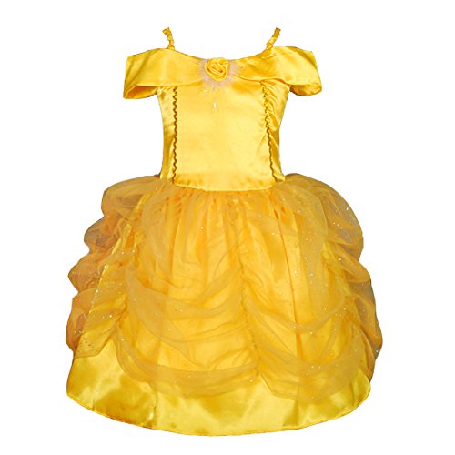 Lito Angels Disfraz Belle de la Bella y la Bestia Vestido de Princesa Amarillo para Niñas Talla 5 a 6 Años, estilo A