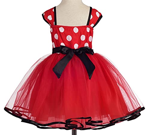 Lito Angels Disfraz de Minnie Mouse para Niña con Orejas de Ratón Aro de Pelo, Vestido de Tul con Lunares, Talla 5-6 años, Rojo