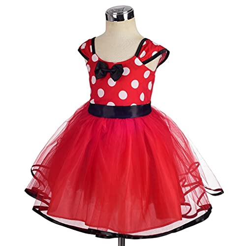 Lito Angels Disfraz de Minnie Mouse para Niña con Orejas de Ratón Aro de Pelo, Vestido de Tul con Lunares, Talla 5-6 años, Rojo