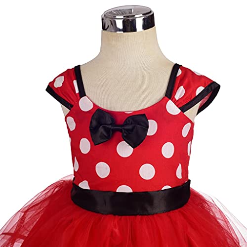 Lito Angels Disfraz de Minnie Mouse para Niña con Orejas de Ratón Aro de Pelo, Vestido de Tul con Lunares, Talla 5-6 años, Rojo