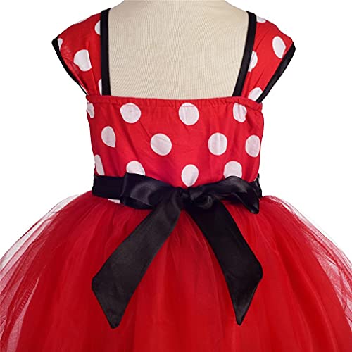 Lito Angels Disfraz de Minnie Mouse para Niña con Orejas de Ratón Aro de Pelo, Vestido de Tul con Lunares, Talla 5-6 años, Rojo