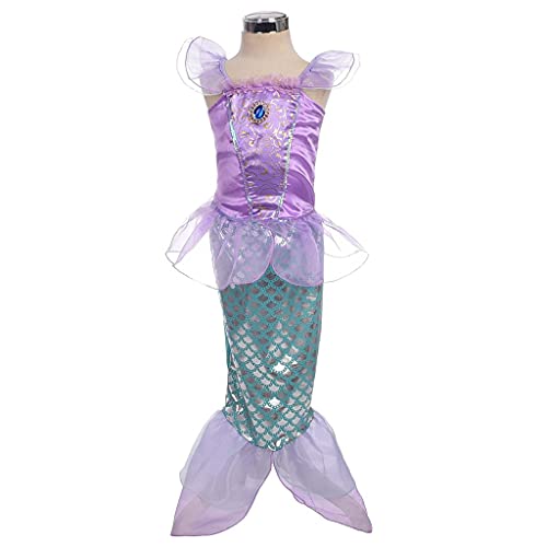 Lito Angels Disfraz Sirenita Vestido Sirena Princesa Ariel con Peluca de Pelo para Niñas Pequeñas, Talla 2 años, Púrpura