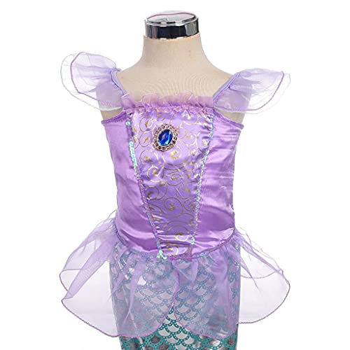 Lito Angels Disfraz Sirenita Vestido Sirena Princesa Ariel con Peluca de Pelo para Niñas Pequeñas, Talla 2 años, Púrpura