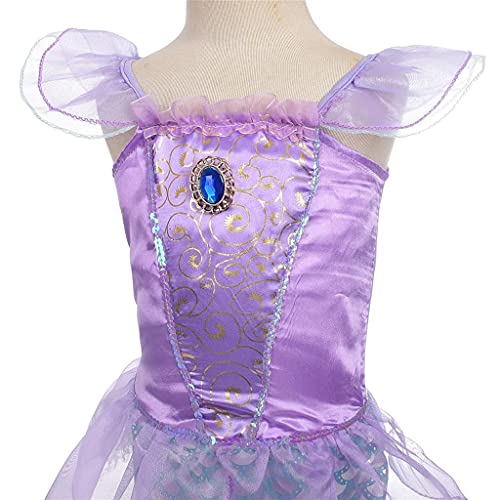 Lito Angels Disfraz Sirenita Vestido Sirena Princesa Ariel con Peluca de Pelo para Niñas Pequeñas, Talla 2 años, Púrpura