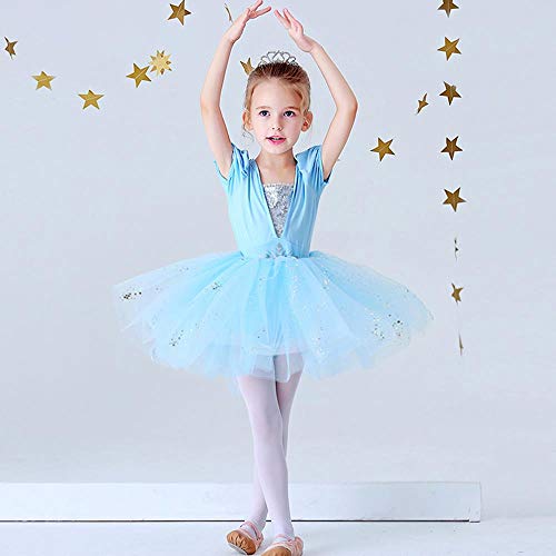 Lito Angels Disfraz Vestido Tutu Princesa Elsa Bailarina de Ballet para Niñas Pequeñas, Maillot de Danza Baile con Falda, Talla 6-7 años, Azul