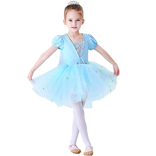 Lito Angels Disfraz Vestido Tutu Princesa Elsa Bailarina de Ballet para Niñas Pequeñas, Maillot de Danza Baile con Falda, Talla 6-7 años, Azul