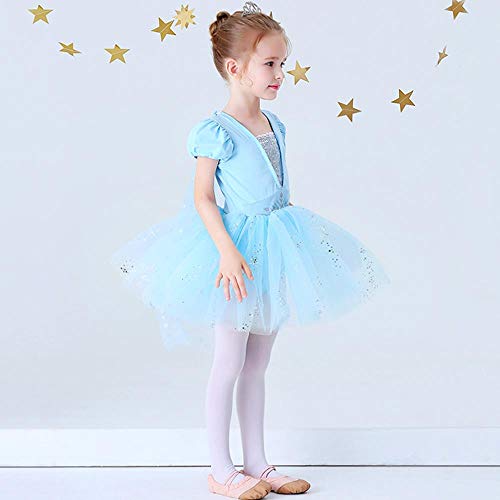 Lito Angels Disfraz Vestido Tutu Princesa Elsa Bailarina de Ballet para Niñas Pequeñas, Maillot de Danza Baile con Falda, Talla 6-7 años, Azul